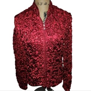 MSK Evening Vintage Red Satin MEDIUM Sequin Crinkle Rhinestone Retroglam Jacket